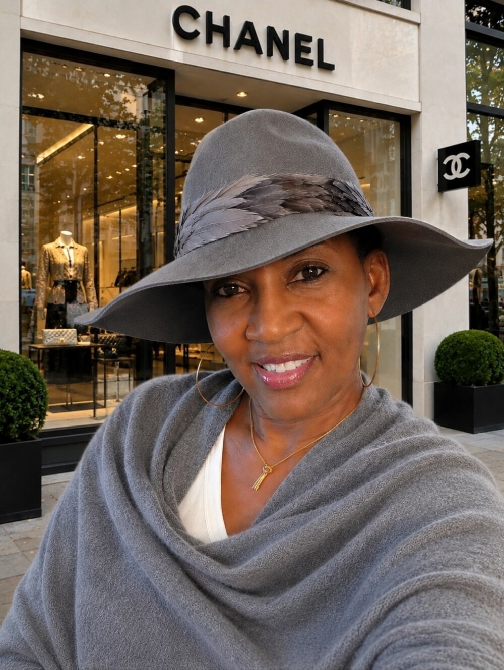 Genie by Eugenia Kim Smokey Gray Wool Floppy Wide Brim Feather Hat One Si